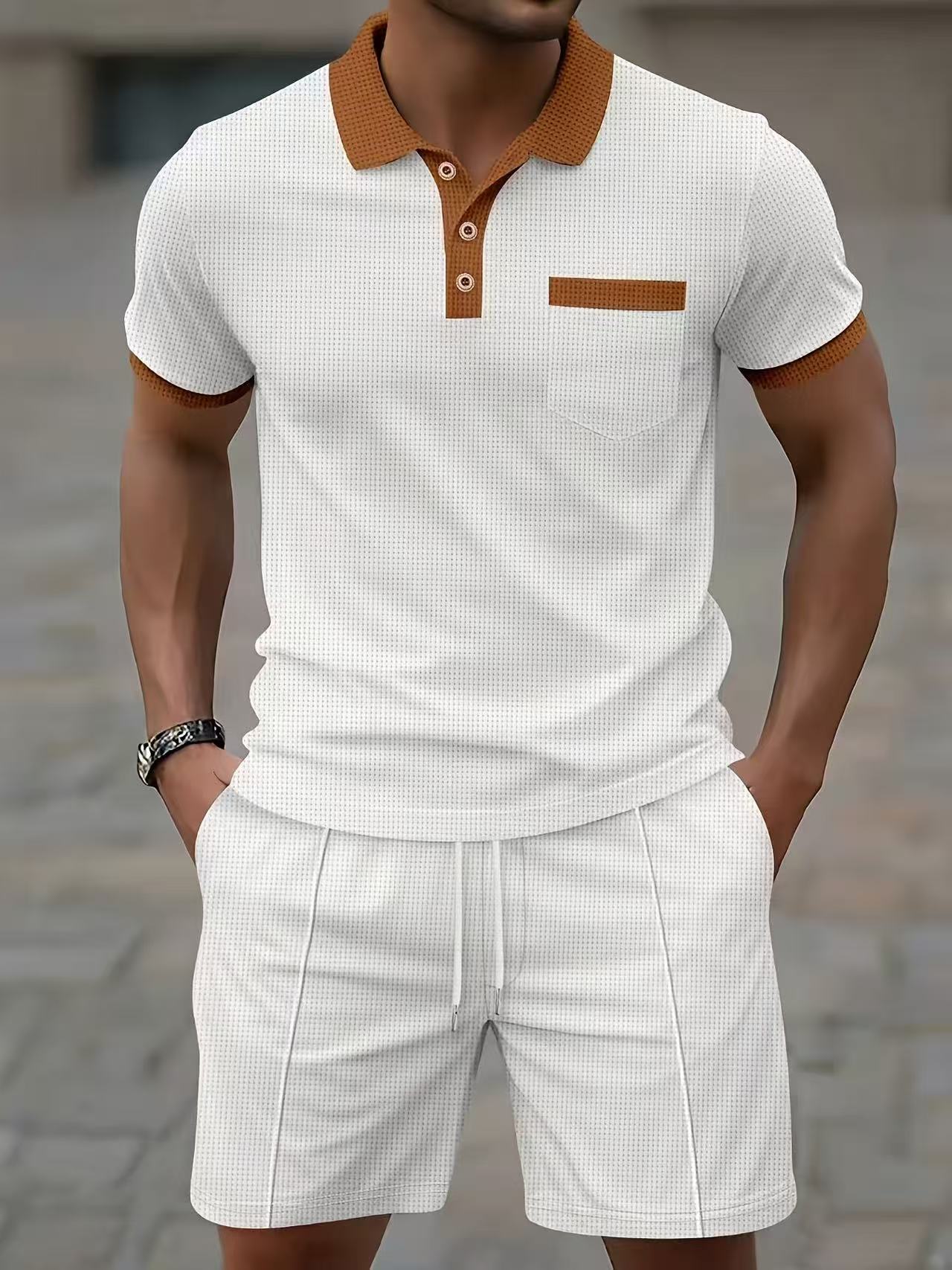 Men'S Fashion Polo - เสื้อเชิ้ตแขนสั้นผู้ชายขายดีประจำฤดูร้อน ชุดเสื้อยืดโปโลและกางเกงขาสั้น แฟชั่น ระบายอากาศได้ดี สไตล์ลำลอง สปอร์ต