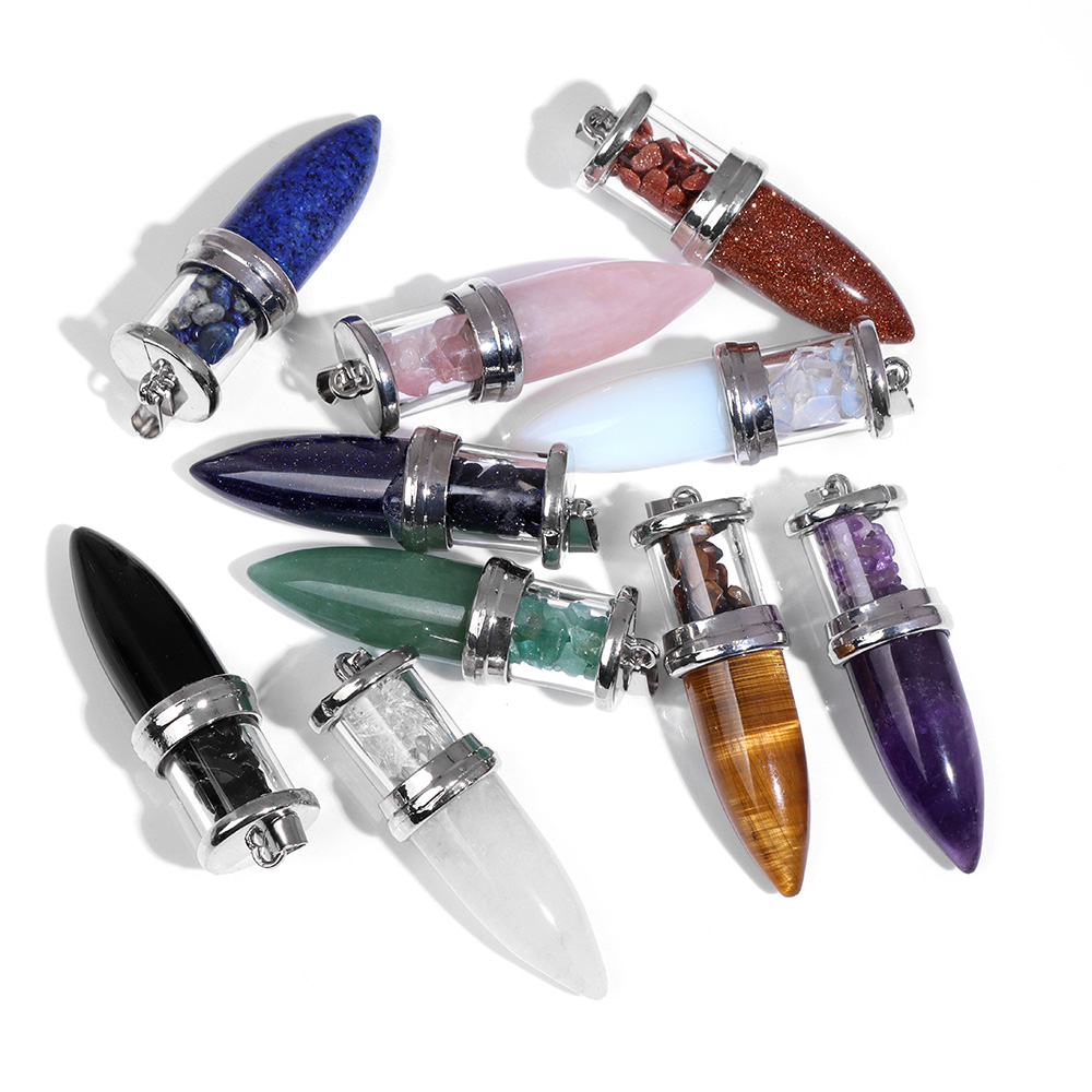 Men'S Fashion Necklaces - Liontin Batu ทรงกระสุนสำหรับผู้ชายผู้หญิงเรกิ1ชิ้นสร้อยคอทำเครื่องประดับจี้ควอตซ์ธรรมชาติ