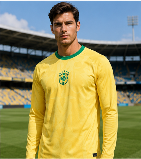 Men'S Fashion Trends - เสื้อฟุตบอลแขนยาวพิมพ์ลาย 3 มิติ รุ่นที่ระลึกบราซิล 2026 แห้งเร็ว