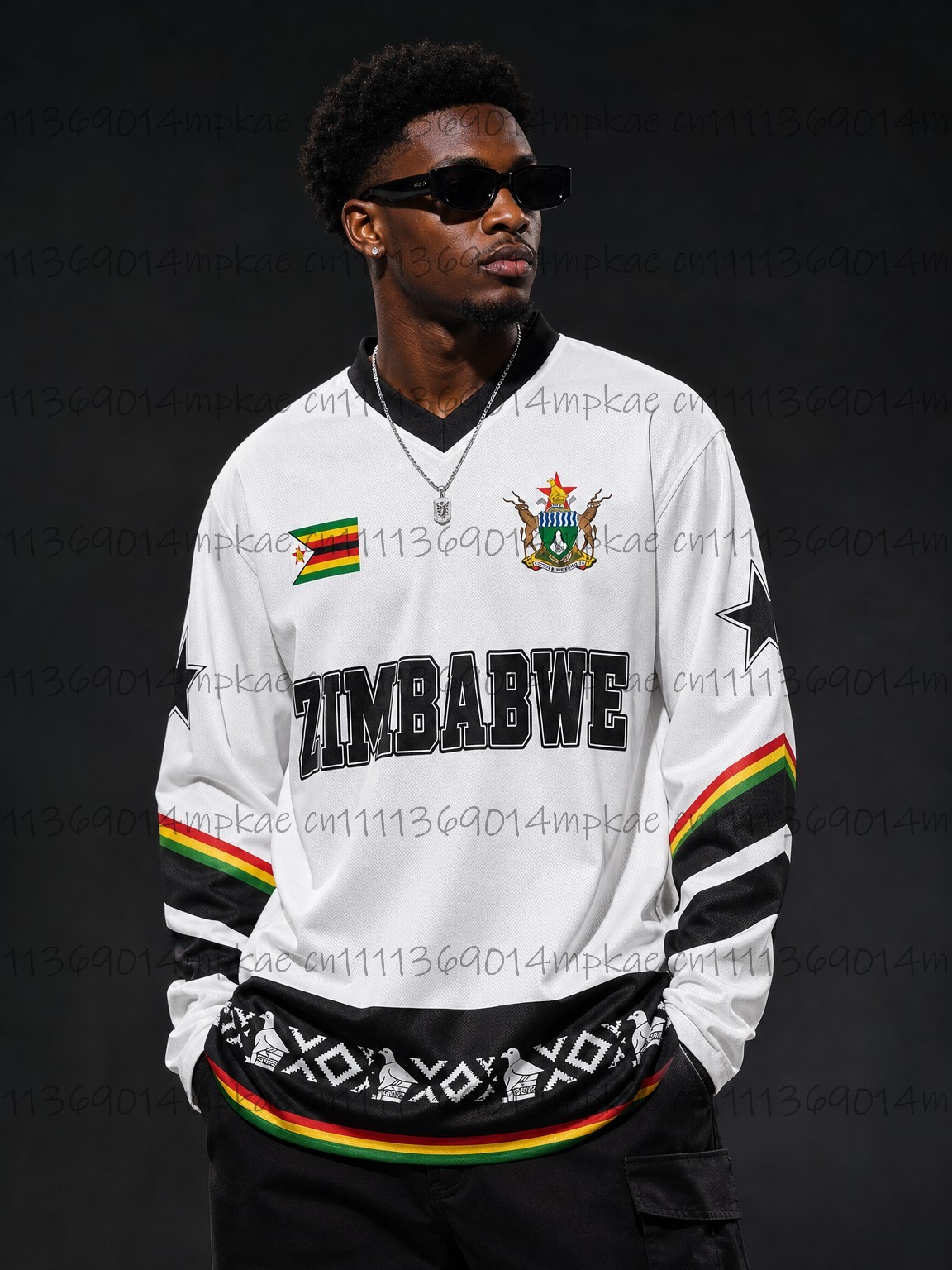 Men'S Fashion Trends - เสื้อยืดแขนยาวคอวีพิมพ์ลายสไตล์ชนเผ่าซิมบับเวสำหรับฤดูใบไม้ร่วง, เสื้อกีฬาแนวเรโทรหลวมๆ แฟชั่น, เสื้อผู้ชาย