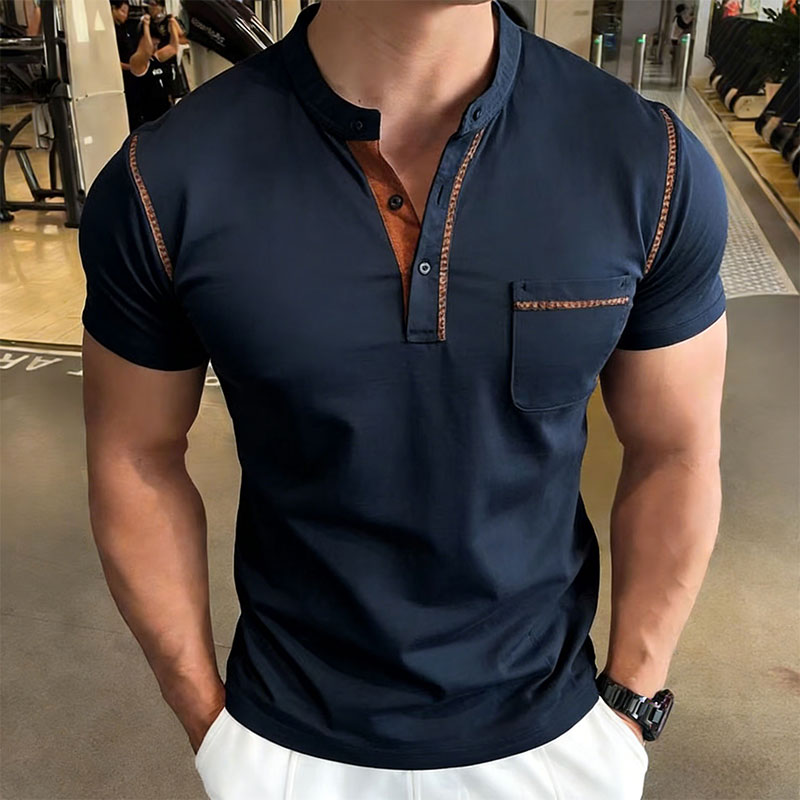 Men'S Fashion Polo - เสื้อโปโลแขนสั้นคอเฮนรี่สำหรับผู้ชายรุ่นใหม่ สไตล์ลำลอง มีกระเป๋า ระบายอากาศได้ดี เหมาะสำหรับเล่นกอล์ฟ แฟชั่นสตรีท