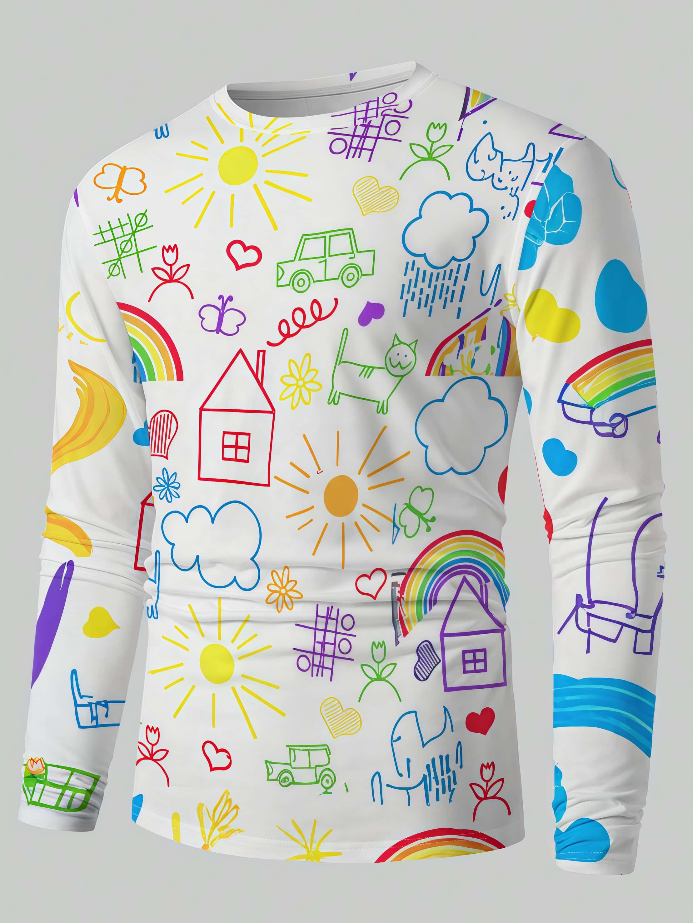 Men'S Fashion Trends - 2026 ใหม่โดปามีน คัลเลอร์ กราฟฟิตี้ 3D พิมพ์ลายเสื้อยืดคอกลมแขนยาวเทรนด์แฟชั่นแนวสตรีท