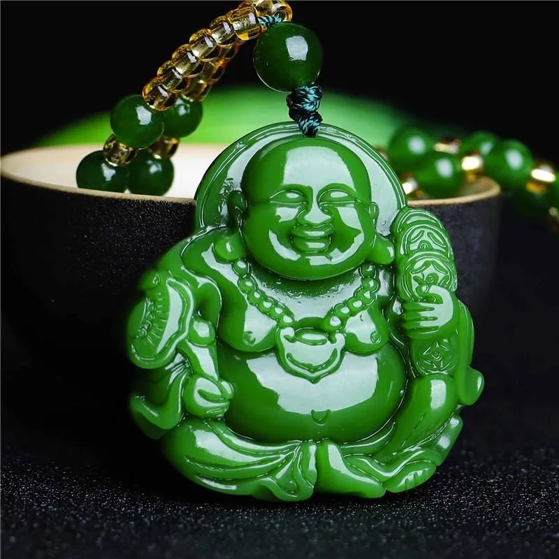 จีนสีเขียวหยกMaitreyaพระพุทธรู - Men'S Fashion Necklaces บทวิจารณ์และราคา