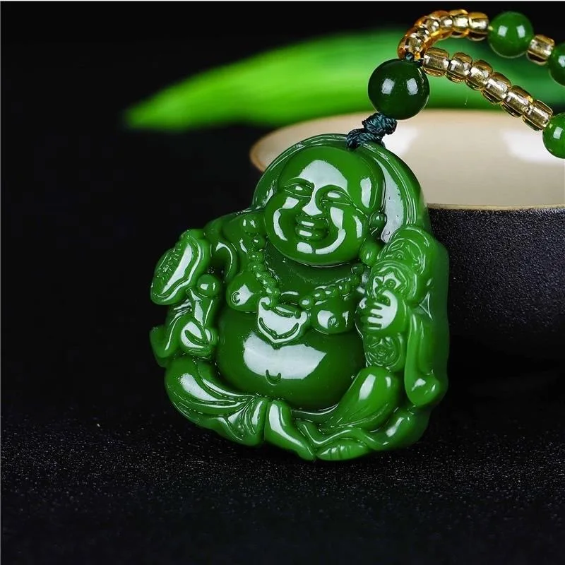 จีนสีเขียวหยกMaitreyaพระพุทธรู - Men'S Fashion Necklaces บทวิจารณ์และราคา