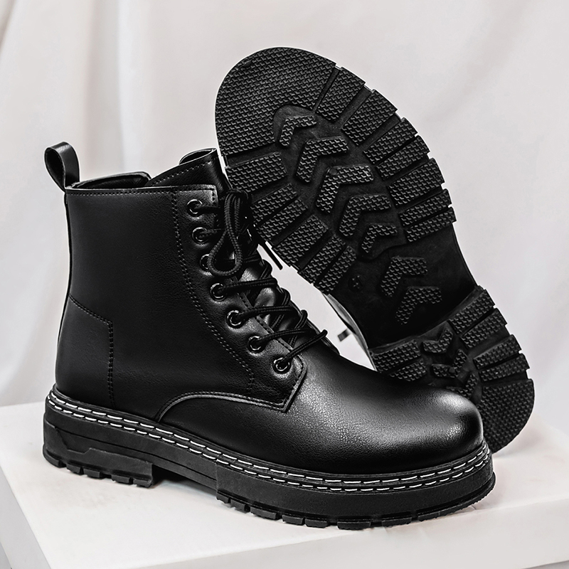 รองเท้าบูทหนังแก้วสีดำสำหรับผู - Mens Fashion Modern บทวิจารณ์และราคา