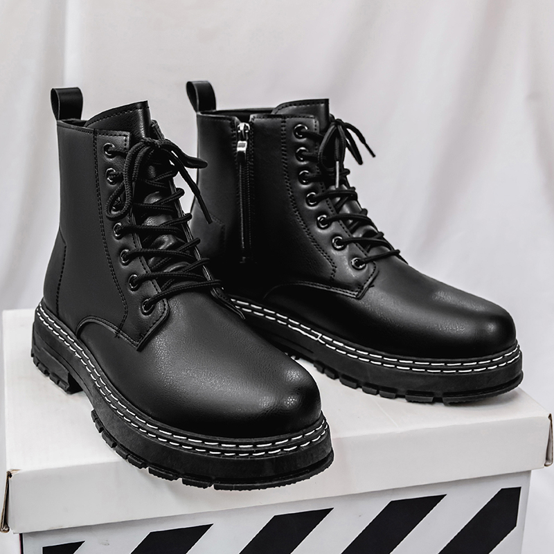 รองเท้าบูทหนังแก้วสีดำสำหรับผู - Mens Fashion Modern บทวิจารณ์และราคา