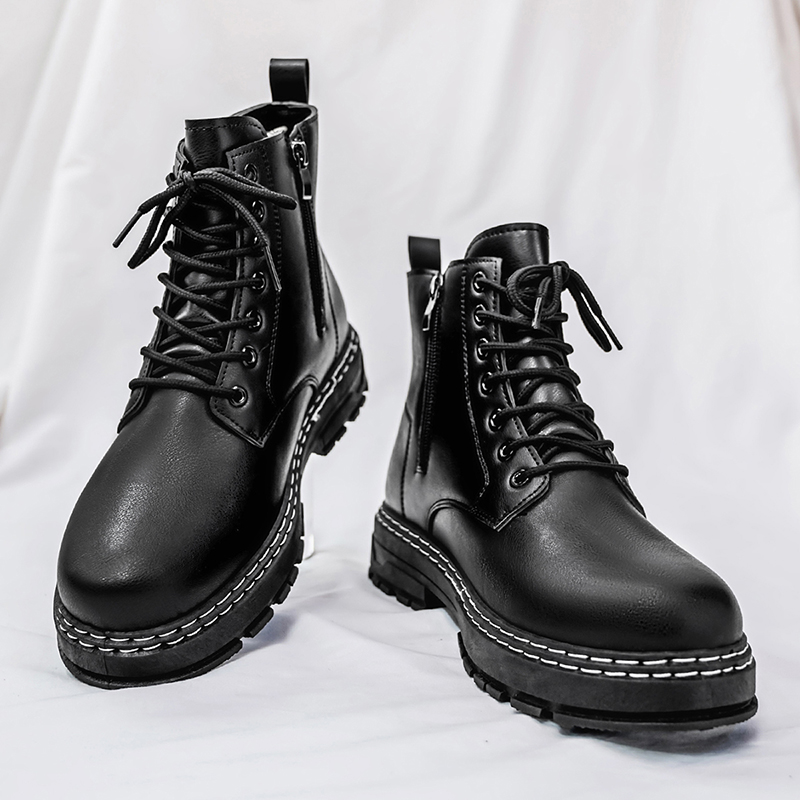 รองเท้าบูทหนังแก้วสีดำสำหรับผู - Mens Fashion Modern บทวิจารณ์และราคา