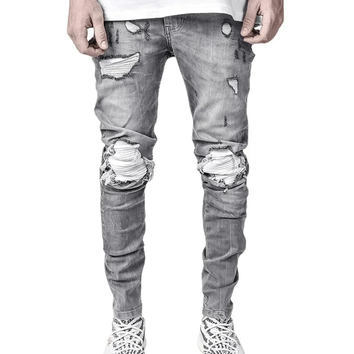 กางเกงยีนส์ผู้ชายแฟชั่นทรงสกิน - Men'S Fashion Grey Jeans บทวิจารณ์และราคา