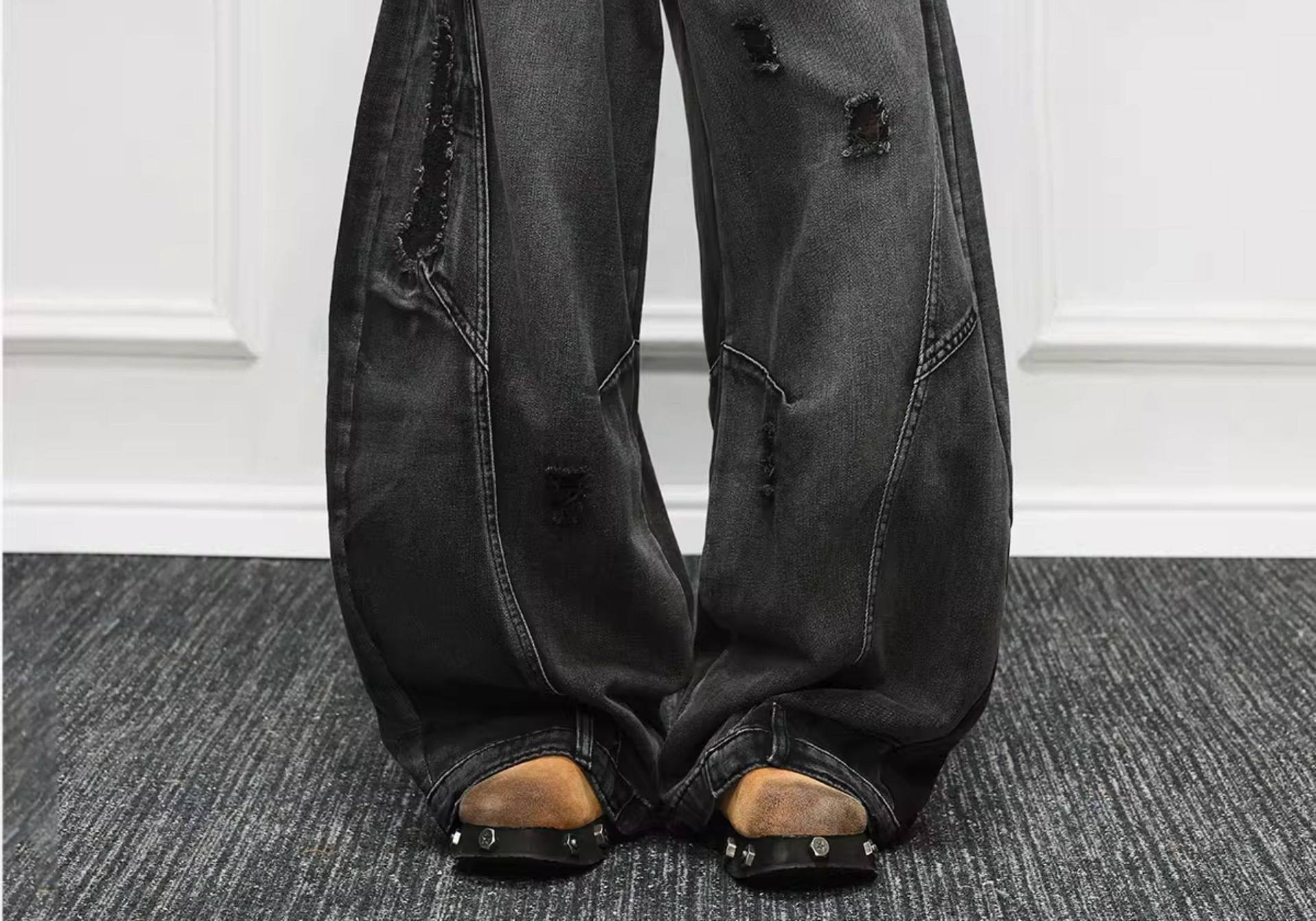 กางเกงยีนส์ทรงหลวมสไตล์อเมริกั - Men'S Fashion Grey Jeans บทวิจารณ์และราคา