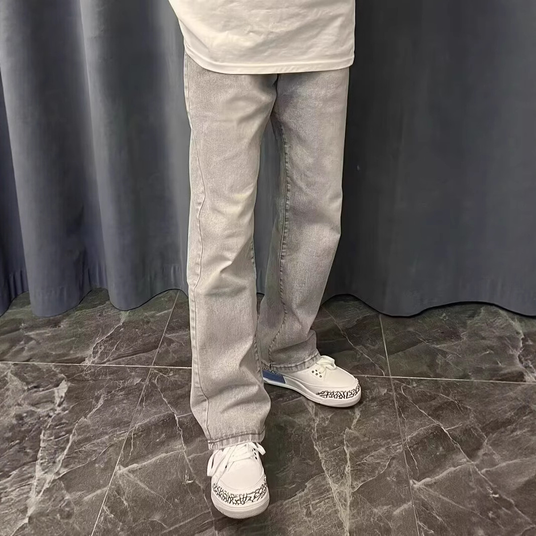 กางเกงยีนส์ทรงตรงขาบาน สไตล์วิ - Men'S Fashion Grey Jeans บทวิจารณ์และราคา