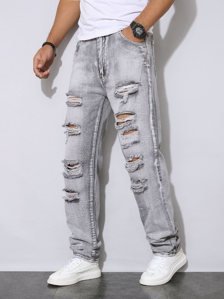 กางเกงยีนส์สีเทาขาดๆ สำหรับผู้ - Men'S Fashion Grey Jeans บทวิจารณ์และราคา