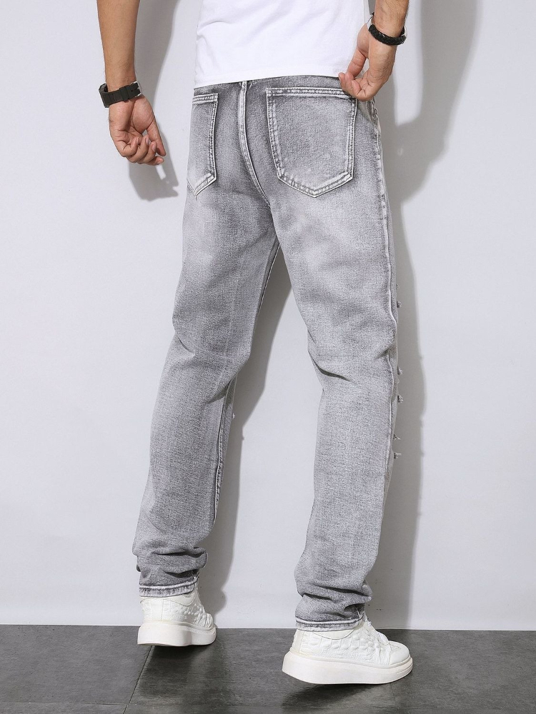 กางเกงยีนส์สีเทาขาดๆ สำหรับผู้ - Men'S Fashion Grey Jeans บทวิจารณ์และราคา