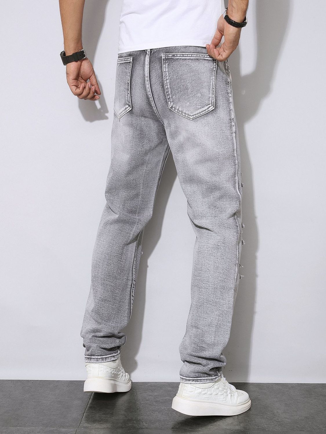 กางเกงยีนส์สีเทาขาดๆ สำหรับผู้ - Men'S Fashion Grey Jeans บทวิจารณ์และราคา