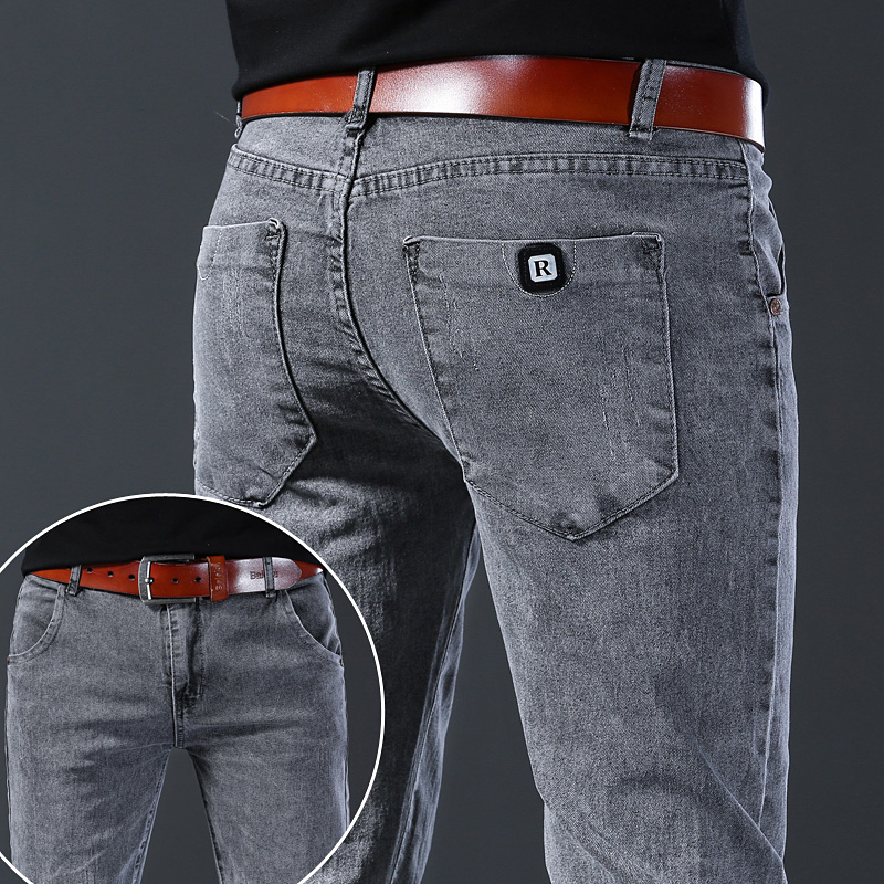 กางเกงยีนส์สีเทาผ้ายืดทรงสลิมส - Men'S Fashion Grey Jeans บทวิจารณ์และราคา