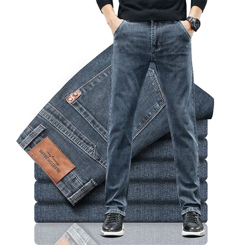 กางเกงยีนส์ยืดตรงแบบลำลองของผู - Men'S Fashion Grey Jeans บทวิจารณ์และราคา
