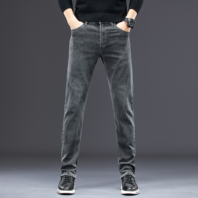 กางเกงยีนส์ยืดตรงแบบลำลองของผู - Men'S Fashion Grey Jeans บทวิจารณ์และราคา