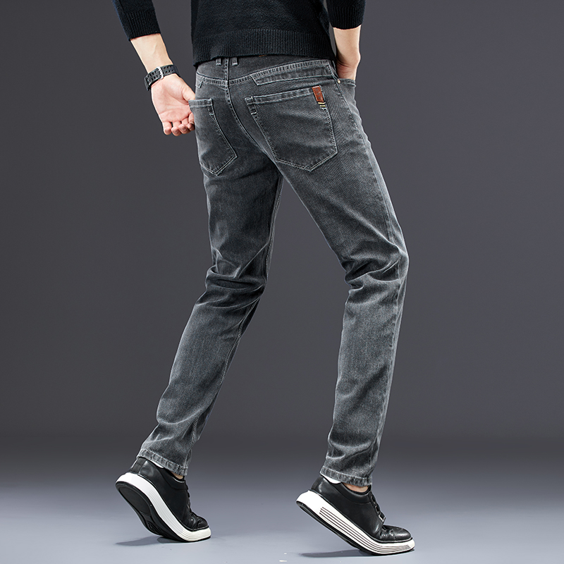 กางเกงยีนส์ยืดตรงแบบลำลองของผู - Men'S Fashion Grey Jeans บทวิจารณ์และราคา