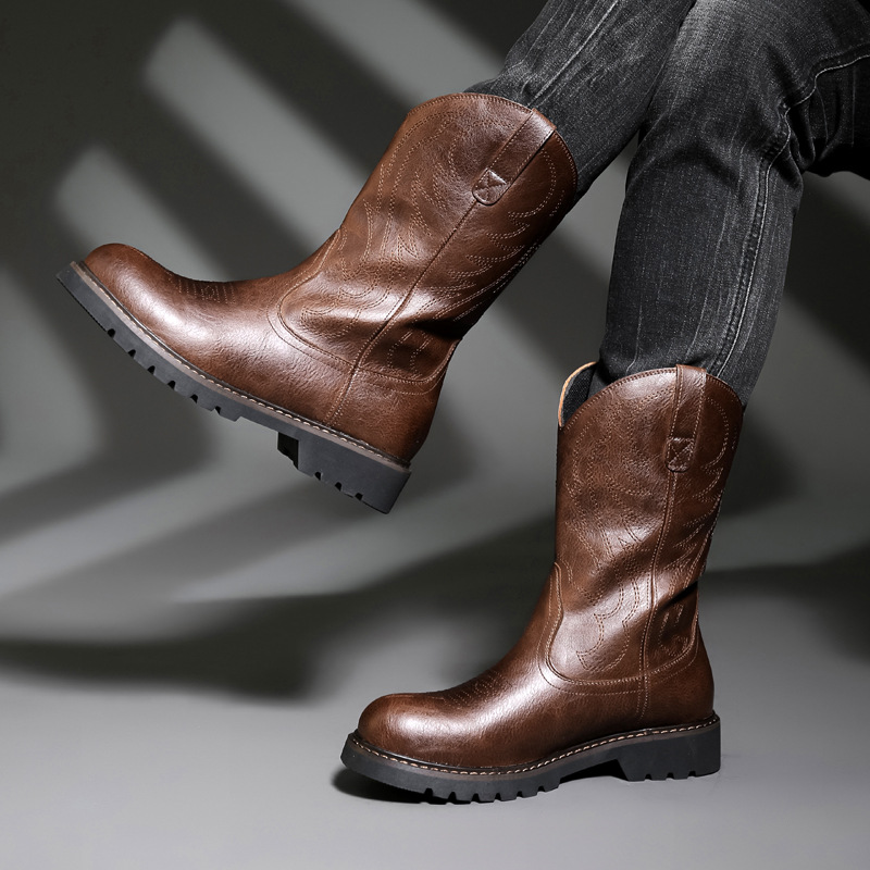 รองเท้าบูทคาวบอยผู้ชายแฟชั่น ร - Men Fashion Vintage บทวิจารณ์และราคา