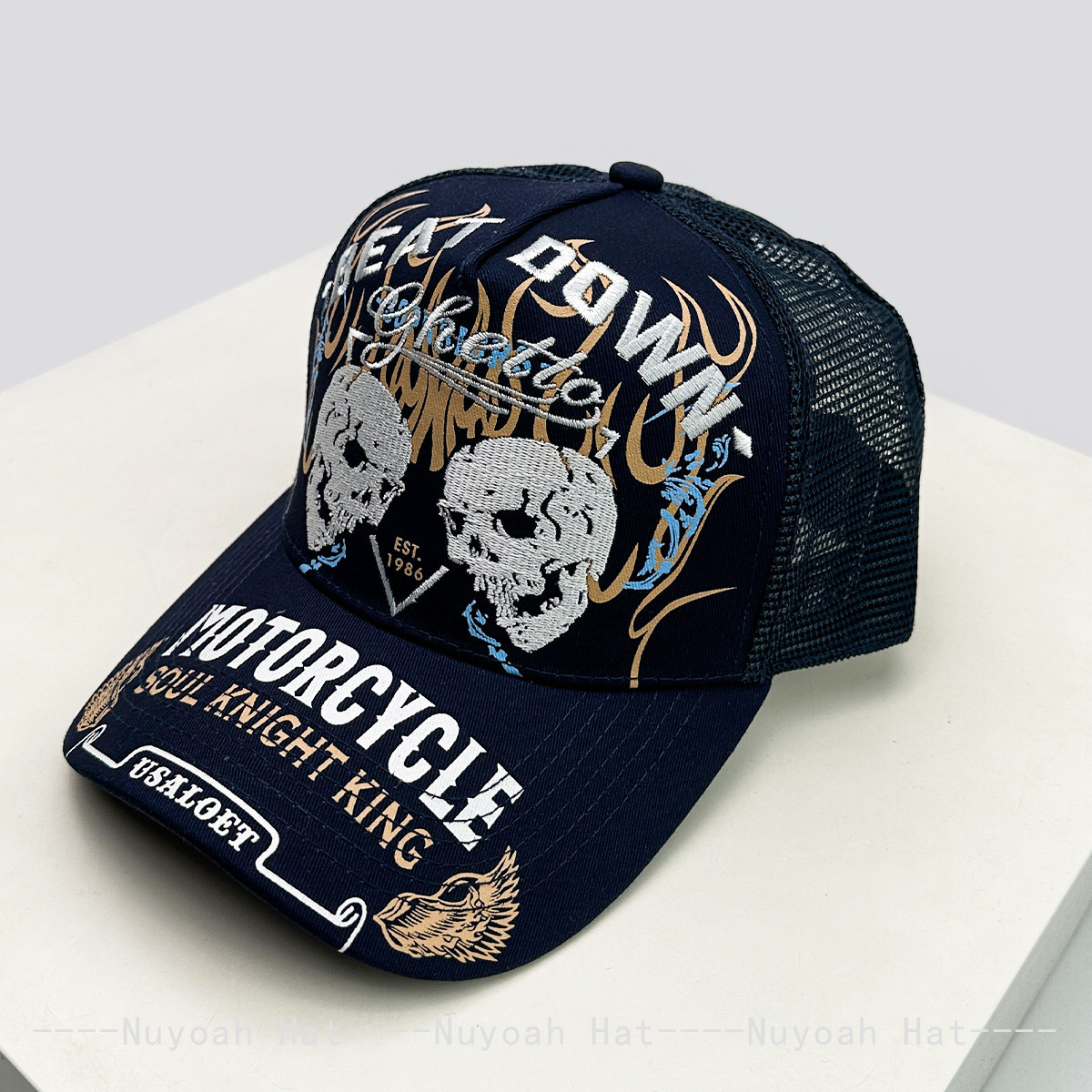 หมวกแก๊ปปักลายเปลวไฟรูปหัวกะโห - Trucker Hat Cap บทวิจารณ์และราคา
