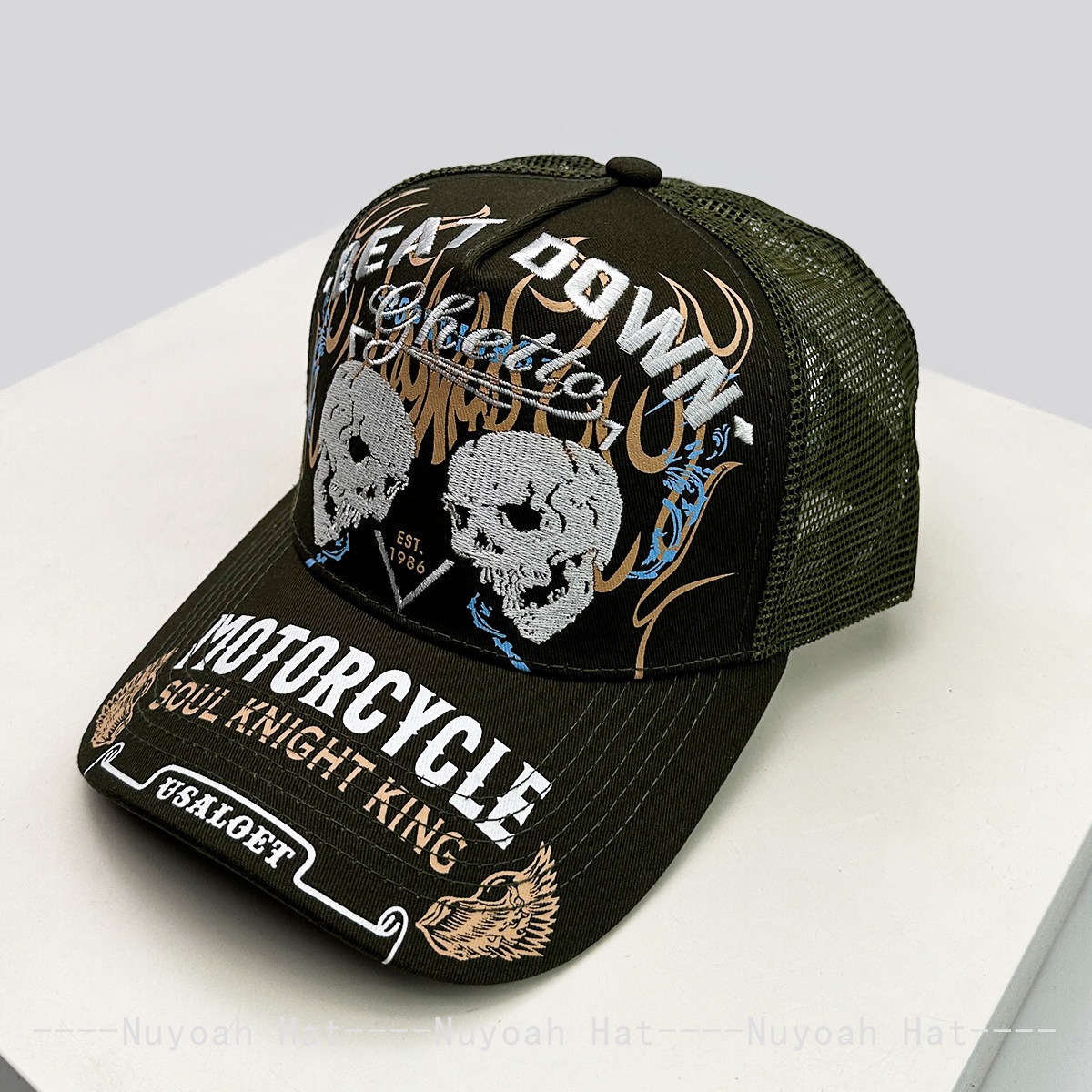 หมวกแก๊ปปักลายเปลวไฟรูปหัวกะโห - Trucker Hat Cap บทวิจารณ์และราคา
