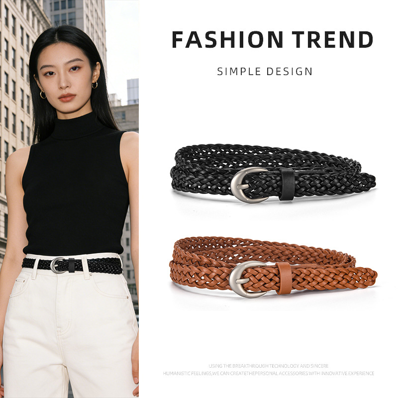 เข็มขัดผู้หญิงแบบถักสไตล์วินเท - Leather Belt Braided บทวิจารณ์และราคา