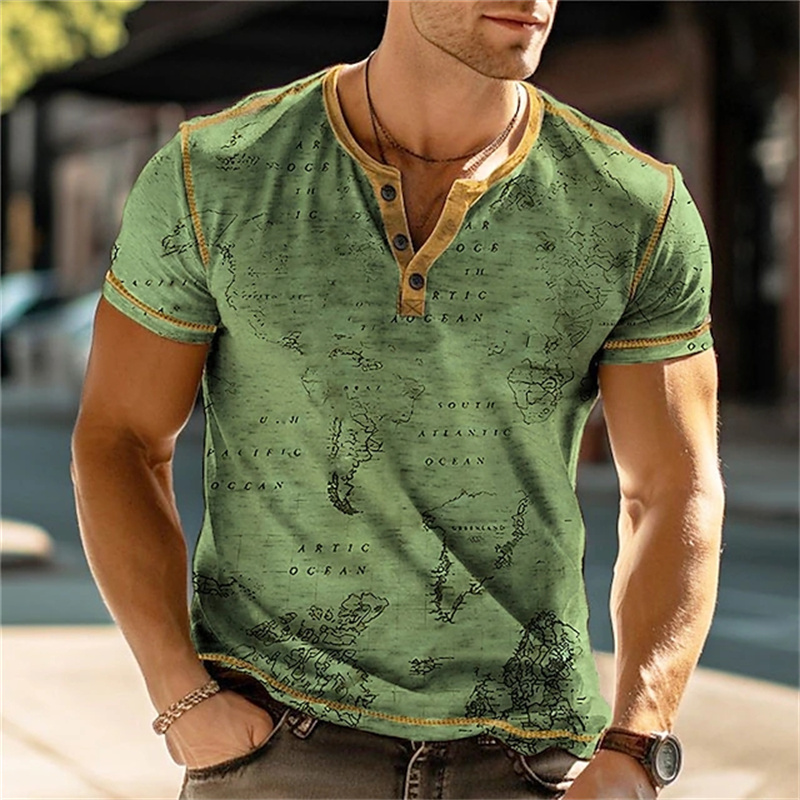 เสื้อเชิ้ตเฮนรี่ผู้ชาย ลายพิมพ - Men Fashion Vintage บทวิจารณ์และราคา